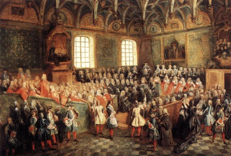 LANCRET, Nicolas The Seat of Justice in the Parliament of Paris in 1723 Spain oil painting art
